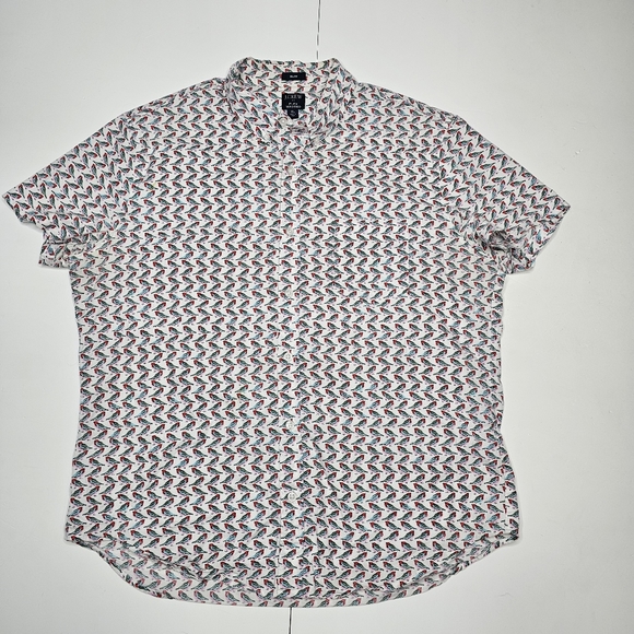 J Crew Flex Washed Slim Shirt Men XL Novelty Bird Print Short Sleeve Button Down - Picture 1 of 12
